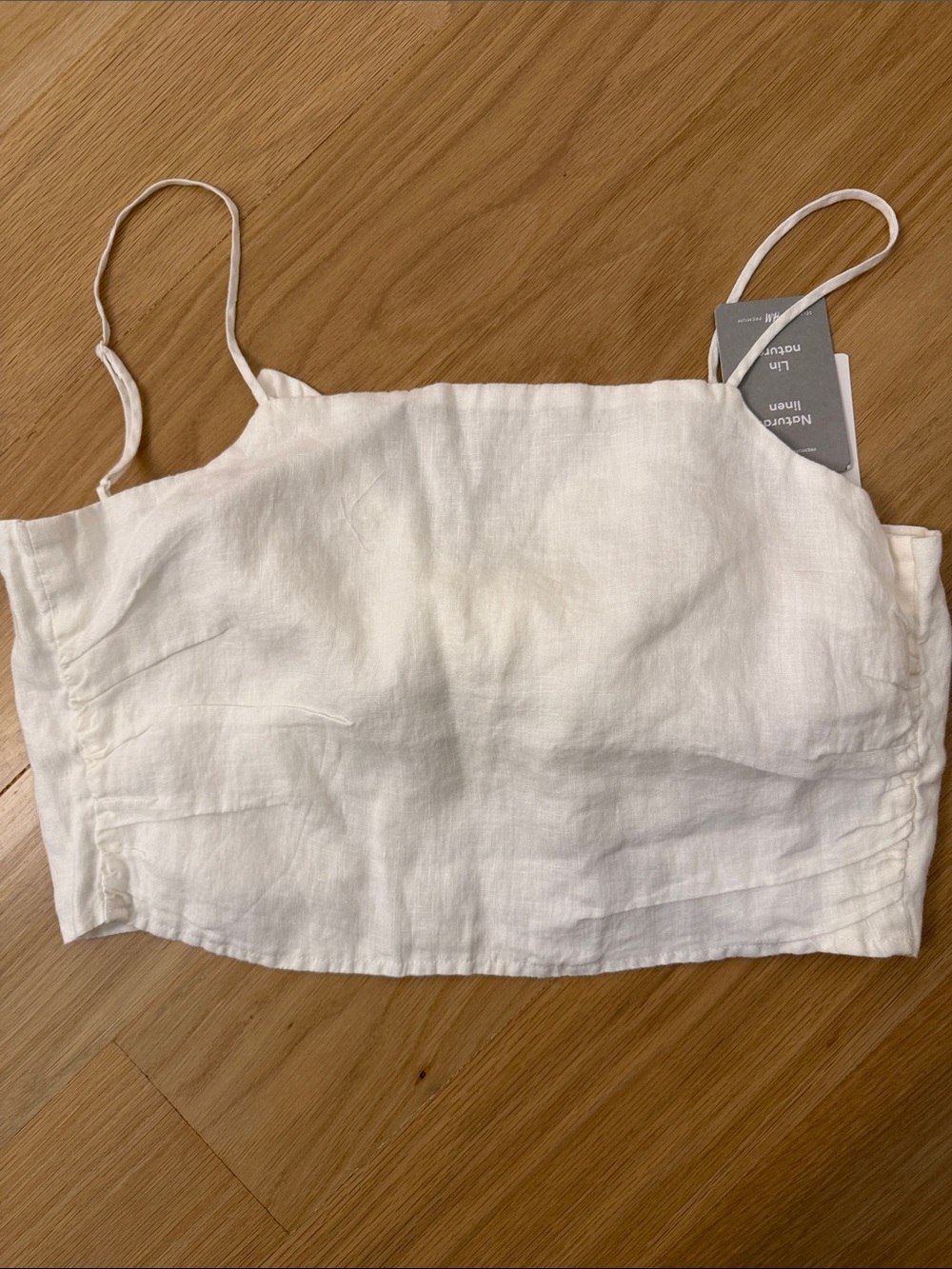 H&M White Linen Spaghetti-Strap Crop Camisole